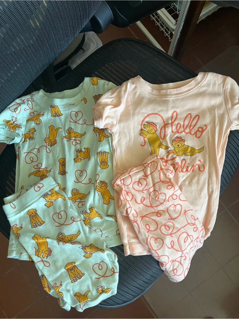 Pink & Mint Puppy Kids Pajama Sets